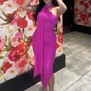 Magenta Mesh Midi “Selena” Dress